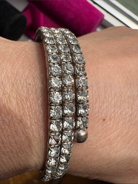 Vintage Triple Row Rhinestone Stretch Bracelet | Silver-Tone wrap bracelet #240